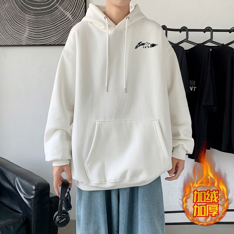LR6026P65 落肩宽版连帽卫衣打底100%棉加绒加厚高货卫衣 白色图片