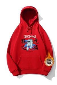 LN3082P65春节正常供货新疆棉加绒卫衣大红虎年喜庆连帽加绒卫衣图片