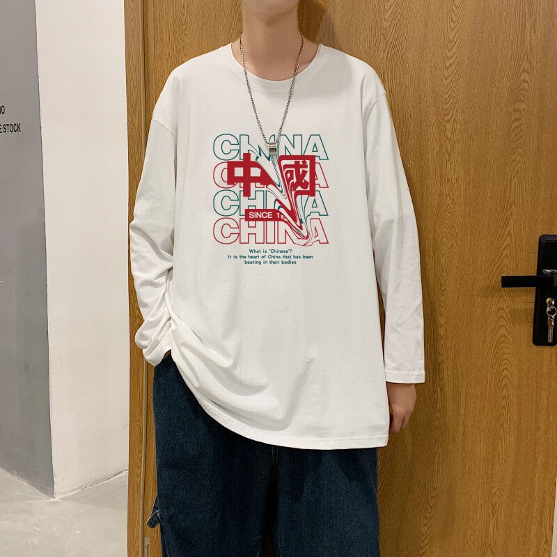 C2708P30潮牌长袖纯棉t恤秋季体恤宽松潮流潮趣文字印花宽松T恤图片