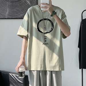T1918P25港风室内新款半袖宽松圆领印花t恤情侣装潮牌男士夏季t恤图片