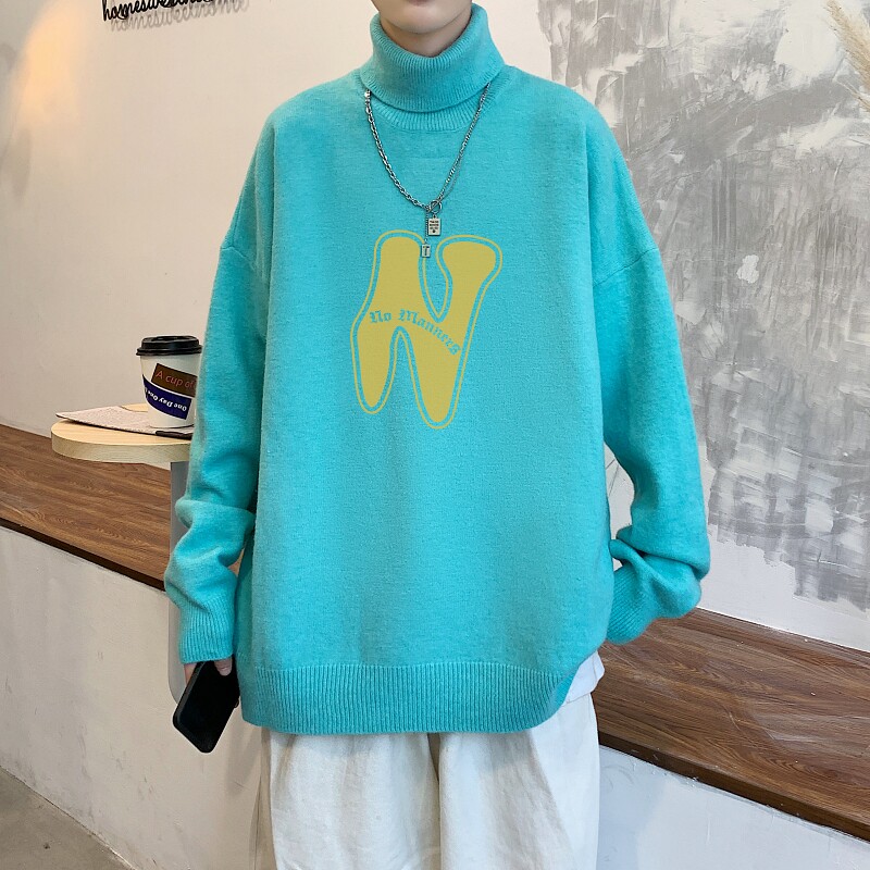 MG5544P65美式vintage潮牌字母印花高领长袖毛衣男女时尚嘻哈,男装针织衫/毛衣,星座510A-6