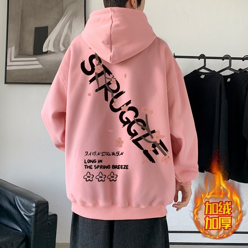 LR6021P65落肩宽版连帽卫衣打底100%棉加绒加厚高货卫衣黑色,男装卫衣,星座510A-6