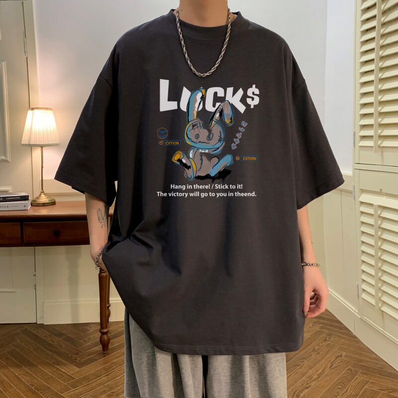 T6292P25夏2023落肩款宽松棉T男士T恤港风印花纯棉短T,男装T恤,星座510A-6
