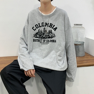 TC4005P30春秋季新款男士纯棉长袖t恤宽松夏季上衣服情侣打底衫图片