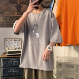 T3349P25春夏新款2022男士宽松T恤港风落肩纯棉男T短袖T恤加大男T，男装T恤，星座510A-6