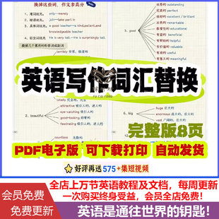 全国通用小初高中英语作文写作词汇替换小技巧 英语作文提分高级词汇替换笔记电子版pdf可打印8页