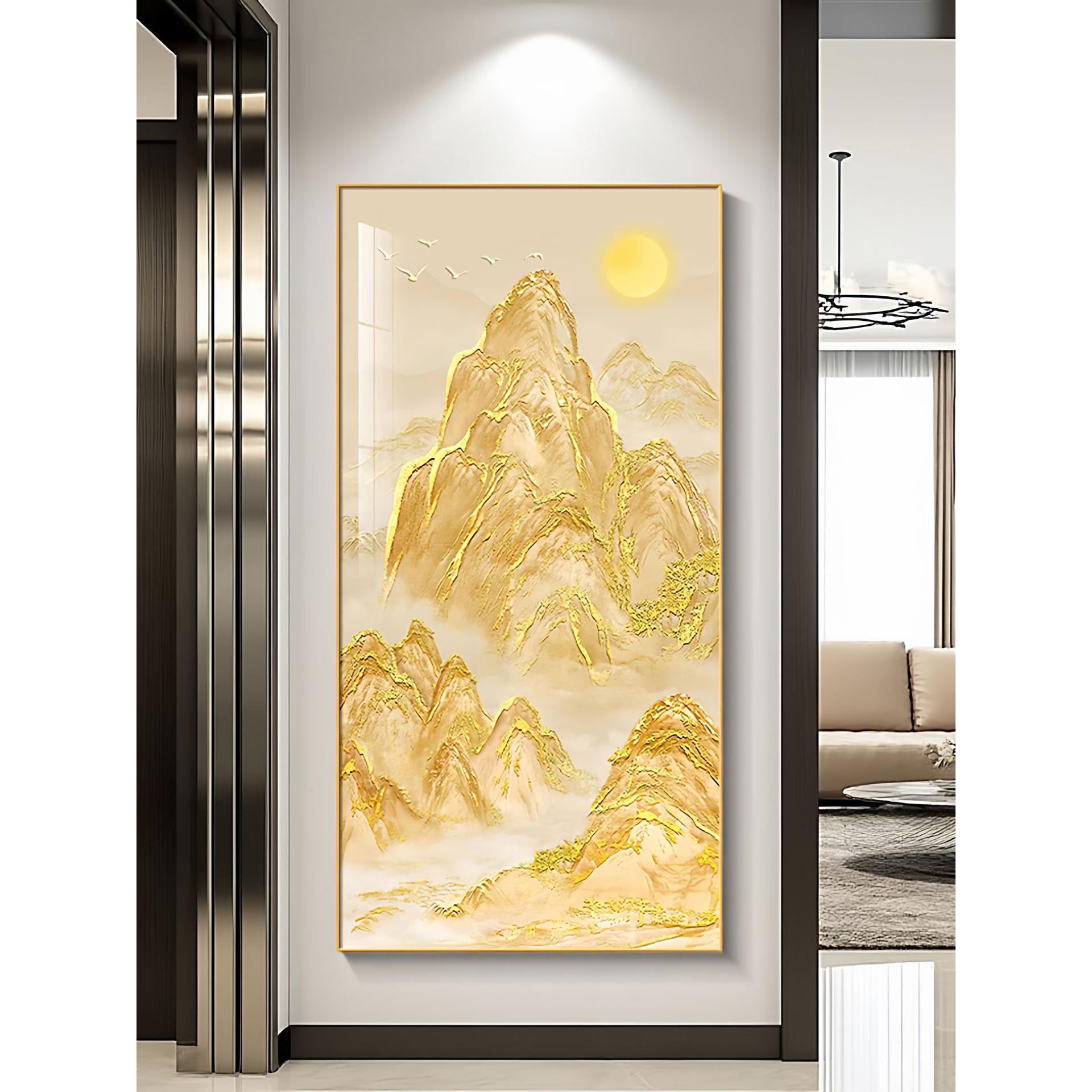日照金山玄关装饰画现代入户简约高档楼梯间挂画背有靠山客厅壁画图片