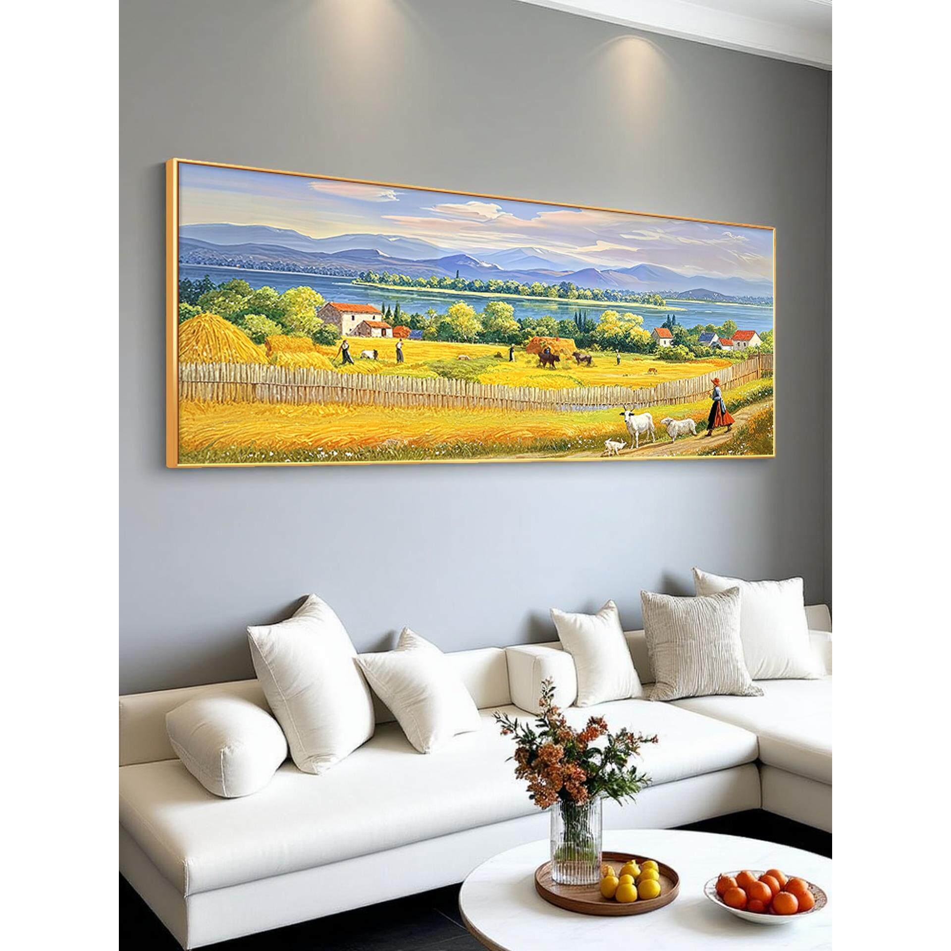 梵高丰收手绘油画客厅装饰画聚宝盆山水画沙发背景挂画高级感壁画