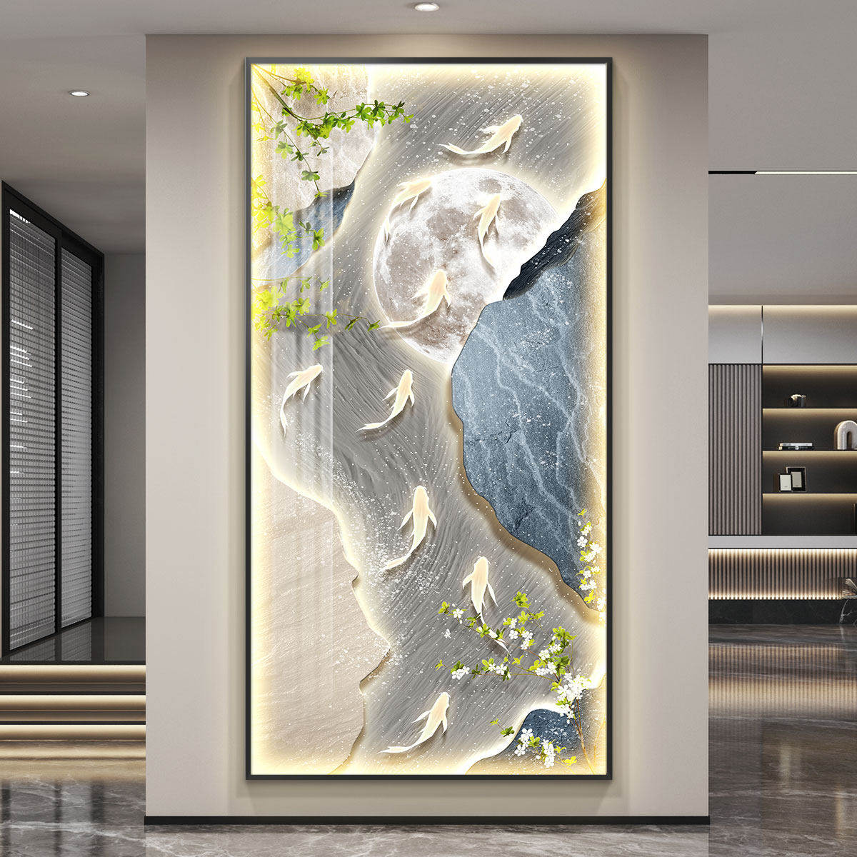 九鱼图轻奢led带灯玄关装饰画走廊过道挂画壁画简约现代高级感,家居饰品,现代装饰画,淘宝优惠券,粉丝福利购,淘宝优惠卷