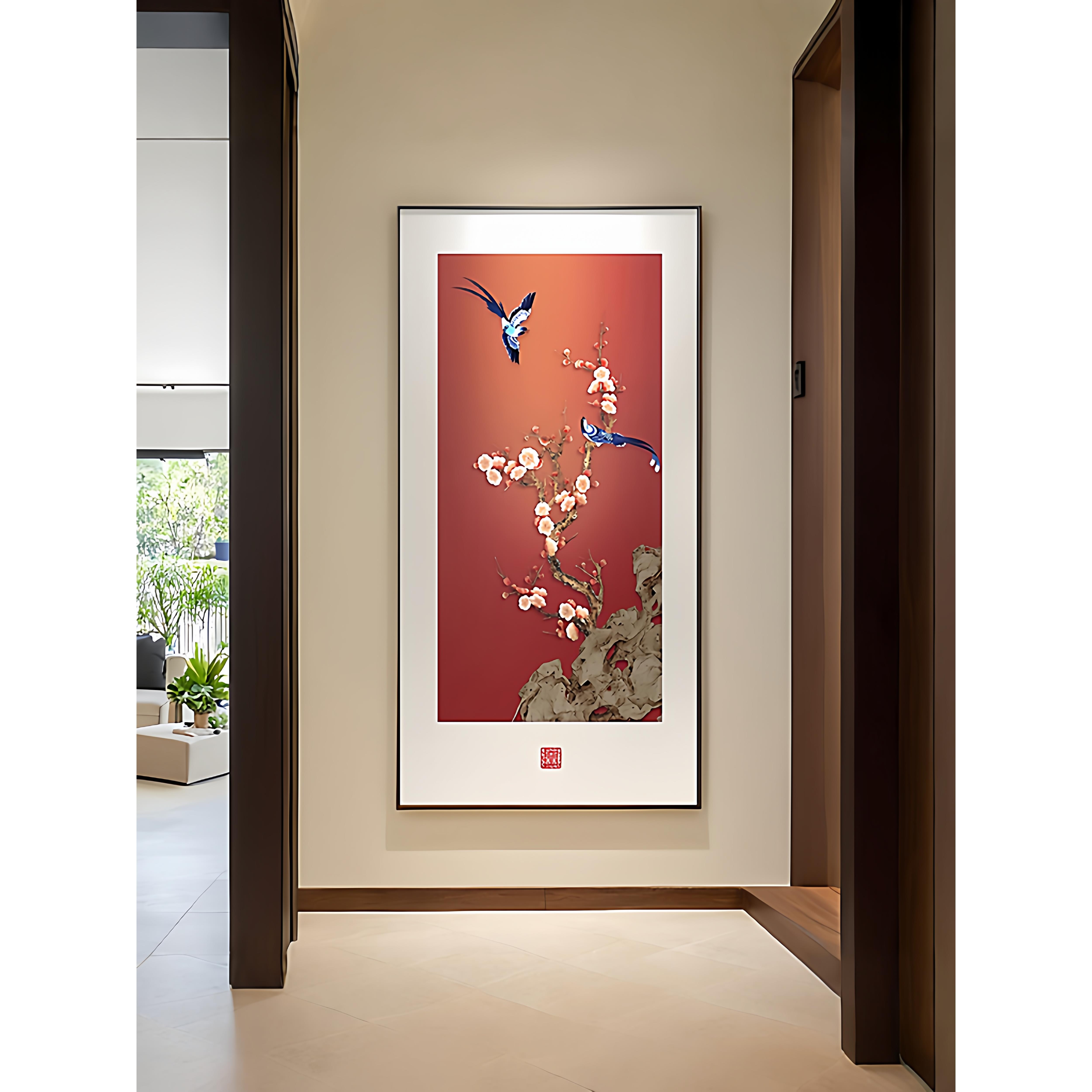 喜气盈门玄关装饰画新中式入户正对门挂画红色寓意好走廊过道壁画