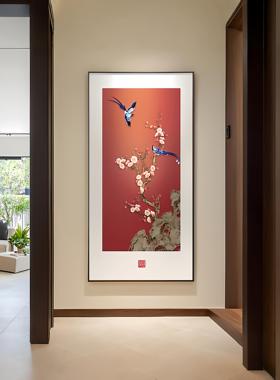 喜气盈门玄关装饰画新中式入户正对门挂画红色寓意好走廊过道壁画