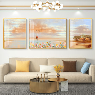 北欧风小清新客厅装 饰画沙发背景墙挂画壁画温馨风景组合简约现代