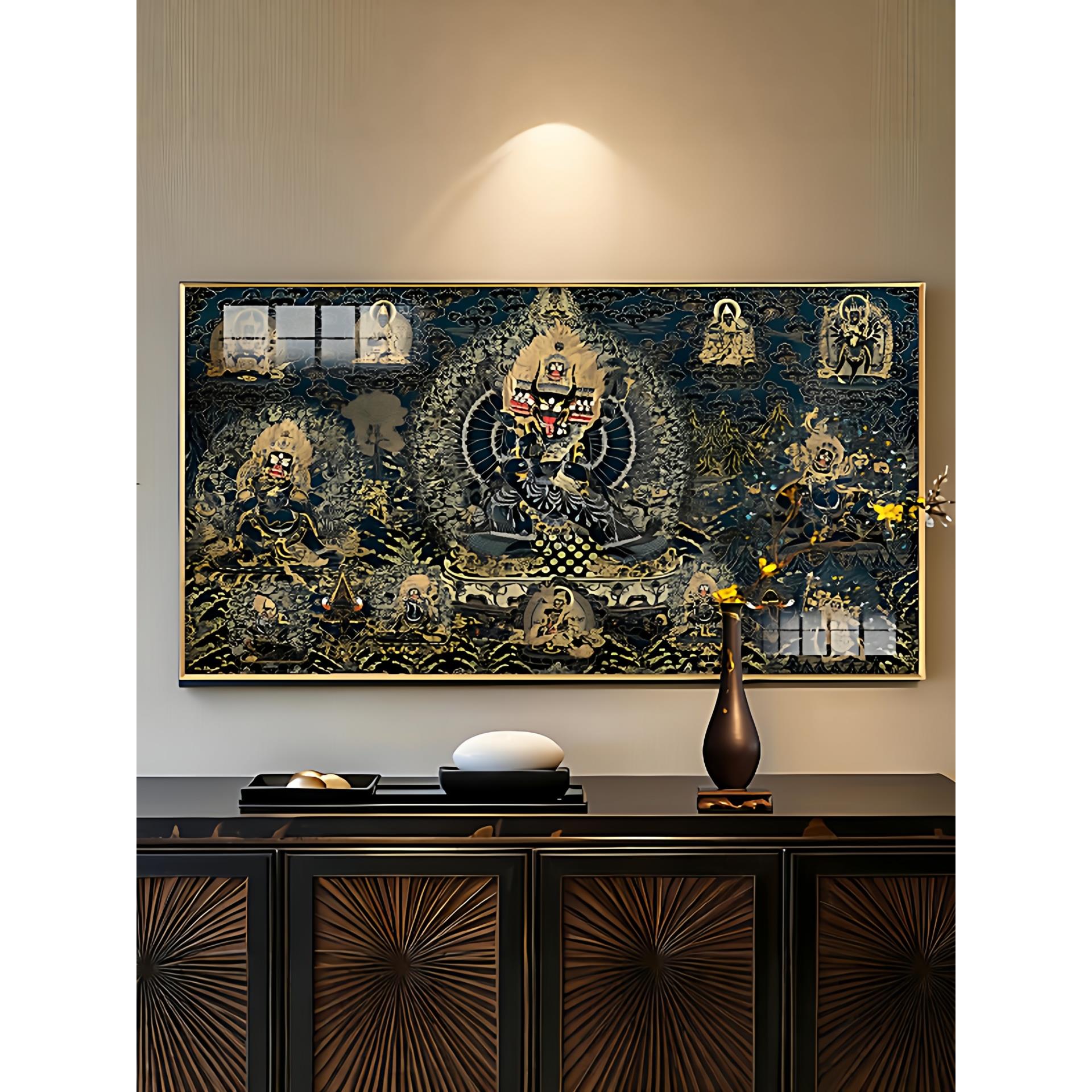 大威德金刚装饰画三世佛唐卡挂画佛堂客厅书房释迦牟尼藏式佛壁画