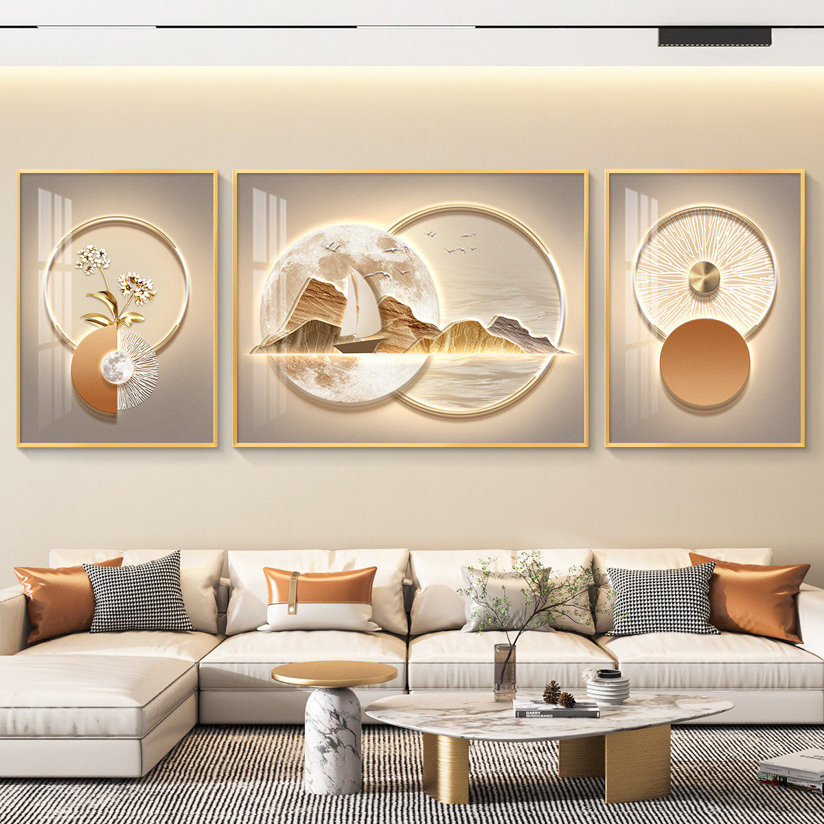 一帆风顺轻奢客厅装饰画沙发背景墙挂画壁画简约现代高级感墙画,家居饰品,现代装饰画,淘宝优惠券,粉丝福利购,淘宝优惠卷