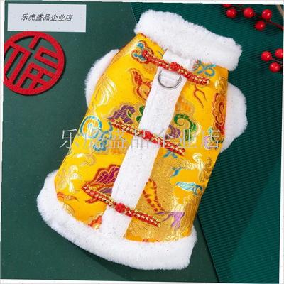 龙年狗狗衣服秋冬保暖可牵引泰A迪比熊博美宠物小猫咪冬天喜庆棉.