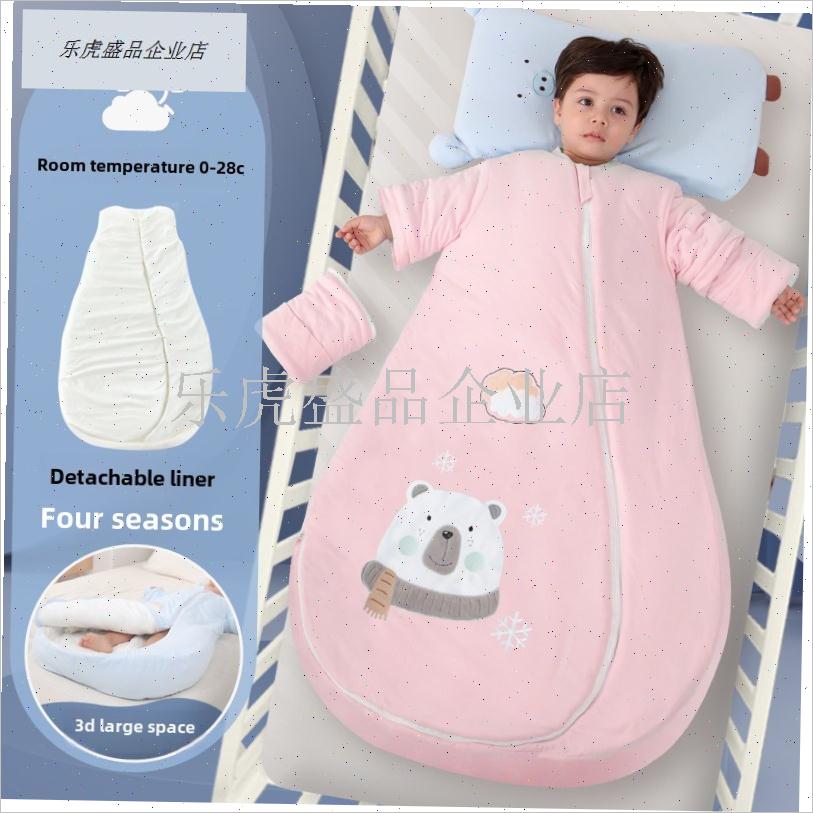 婴儿睡袋婴儿纯棉秋冬加厚w蘑菇水滴可拆卸衬垫四季立体防踢被.