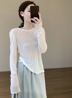 话里纯棉透气舒适内搭薄款2026春季新款百搭女简约纯色打底衫上衣