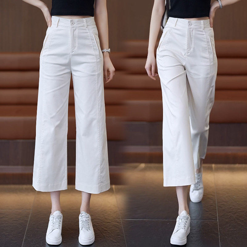 八分天丝直筒裤女2025夏季新款高腰薄款冰丝休闲九分窄版阔腿裤子
