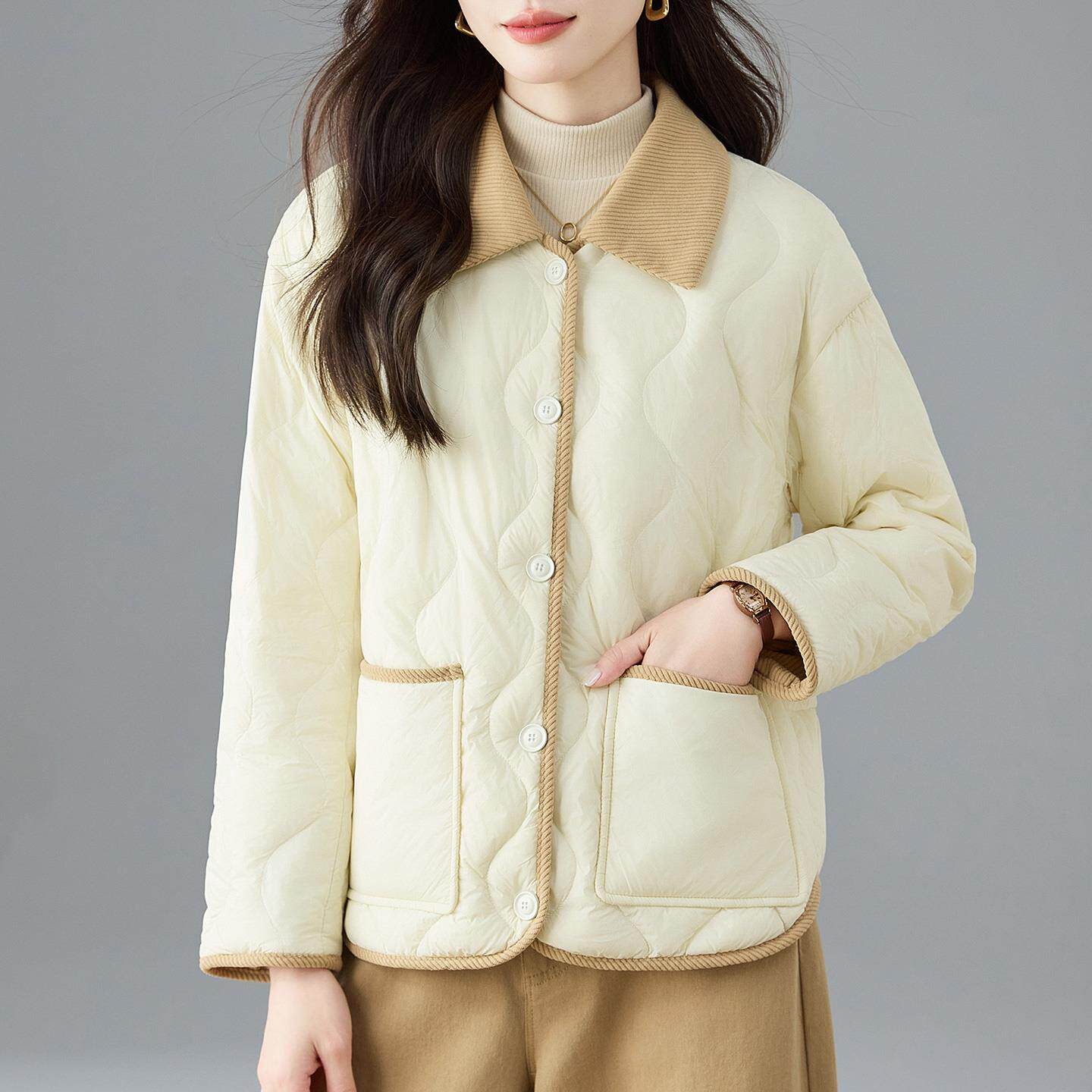 JOYIASS时尚撞色翻领轻薄服短外套女士秋冬高级感减龄洋气保暖衣