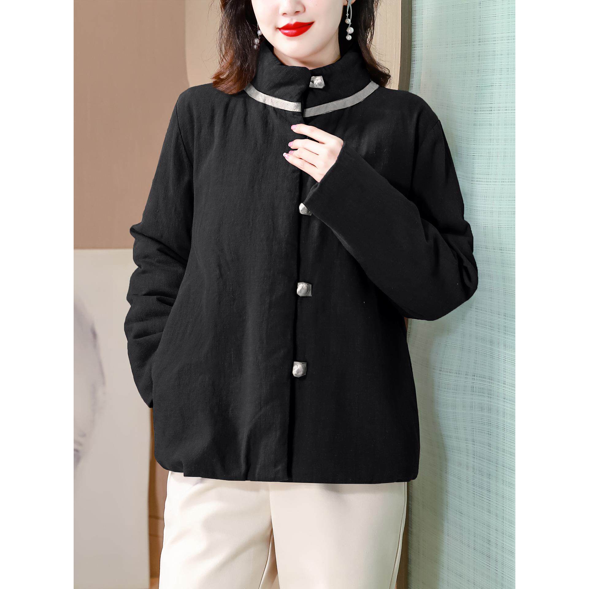 JOYIASS红色加厚衣短外套女士秋冬气质立领保暖服覆古洋气妈妈装