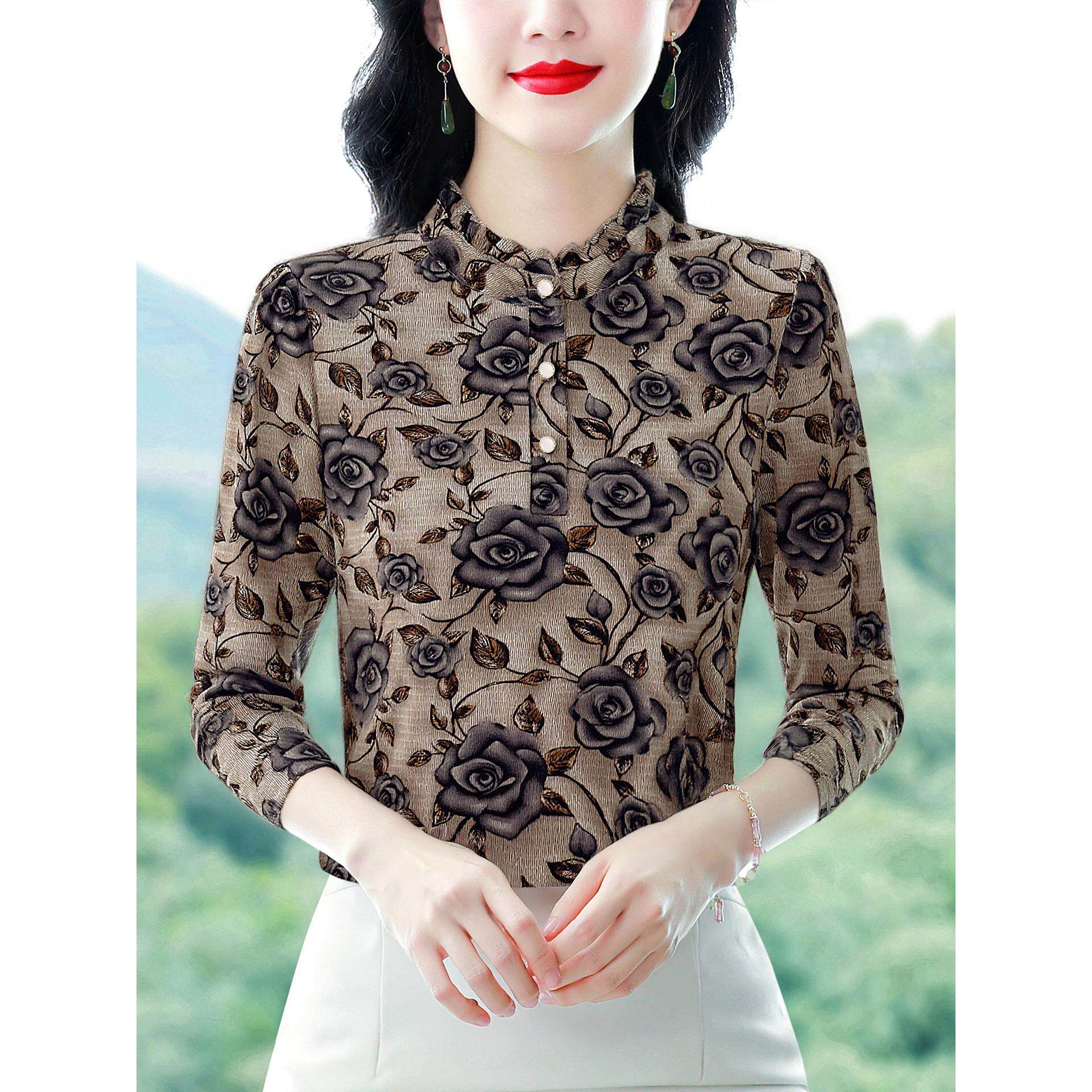 JOYIASS时髦加厚一体绒打底衫女士秋冬内搭保暖小衫洋气妈妈碎花
