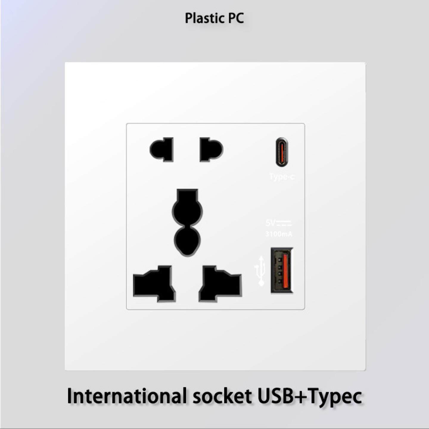 86型13A英式TYPEC快充插蘇USB充电插座3100mA国际五孔插座面