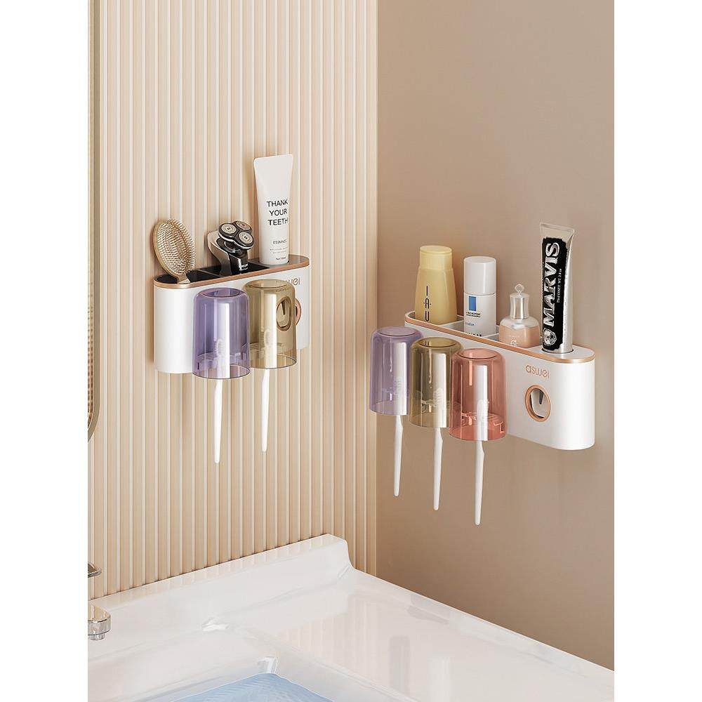 牙刷置物架免打孔漱口杯挂墙式牙杯架卫生间刷牙杯子壁挂家庭套装