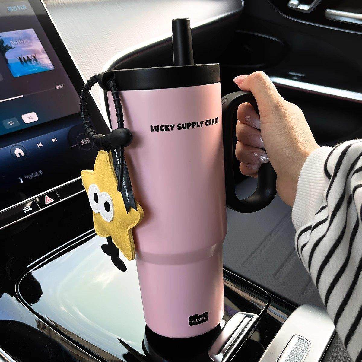 德国巨无冰霸吸管保温杯女大容量可外带车载杯可携式把手学生水杯