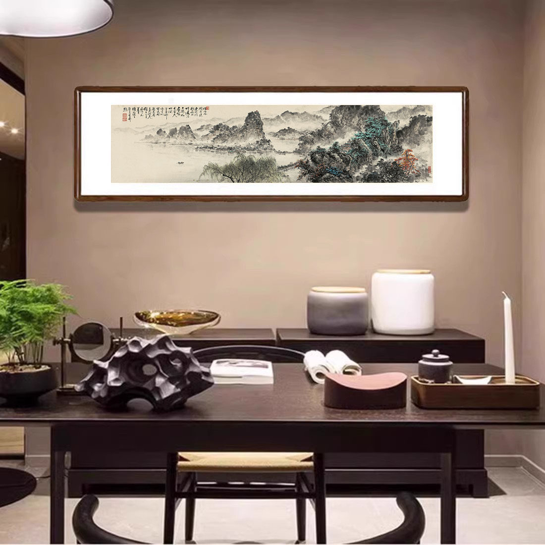 国画山水画借问西湖新中式客厅壁画办公室茶室沙发背景墙水墨挂画