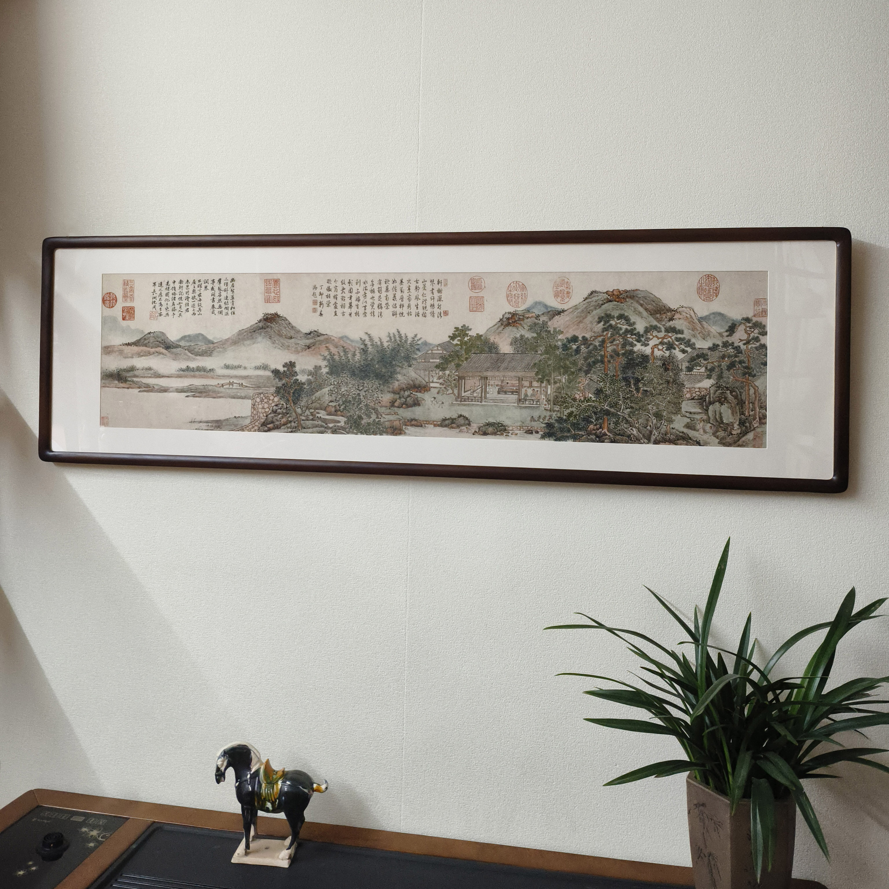 中古风山水画沈周南轩图客厅沙发背景墙装饰画书房茶室新中式挂画