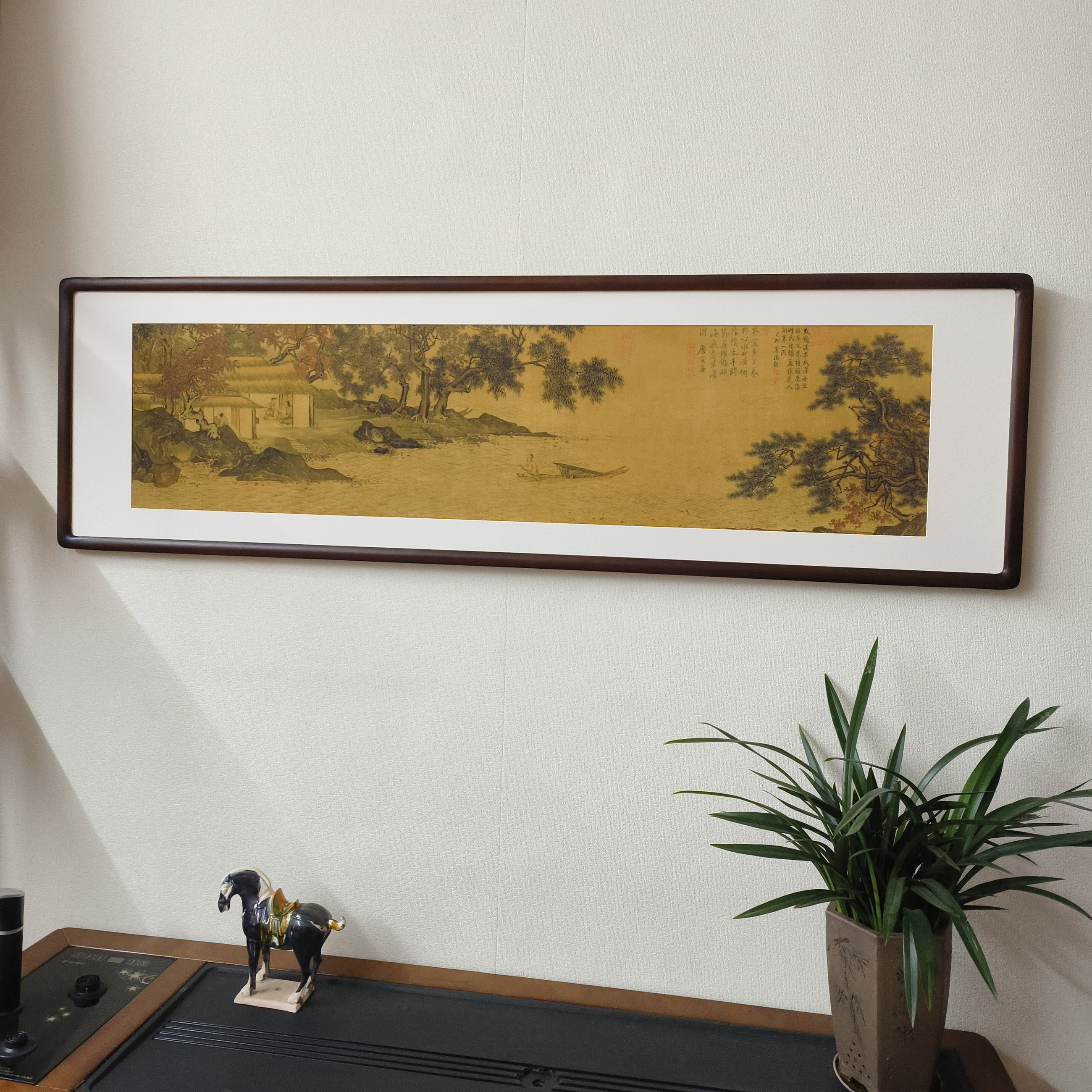 唐寅溪山渔隐图唐伯虎山水画名画新中式客厅挂画茶室中古风装饰画