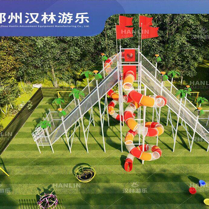 景区天空步道攀爬网绳无动力游乐设备空玻璃桥勇攀峰螺旋滑梯