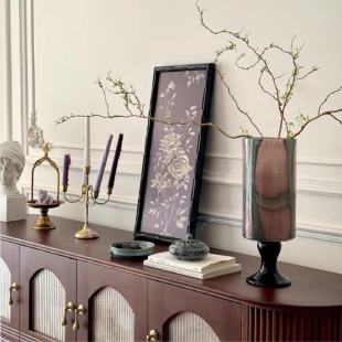 中古风彩色高脚玻璃花瓶摆件客厅玄关样板房插花干花桌面装饰花器