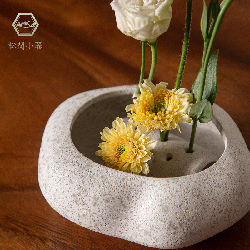 剑山插花器花盆日式陶瓷器皿手工粗陶小原流花道中式禅意桌面摆件