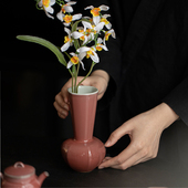 中式 复古陶瓷花瓶摆件豇豆红水培花器家用客厅插花装 饰品花道花器