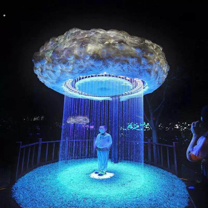 户外不锈钢云朵雨幕酒店大堂光纤拉线水帘户外大型数控水幕墙*