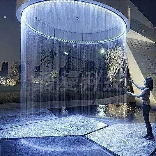 户外庭院光纤拉线水幕钢丝瀑布景观线型水帘数码流水帘数字水帘