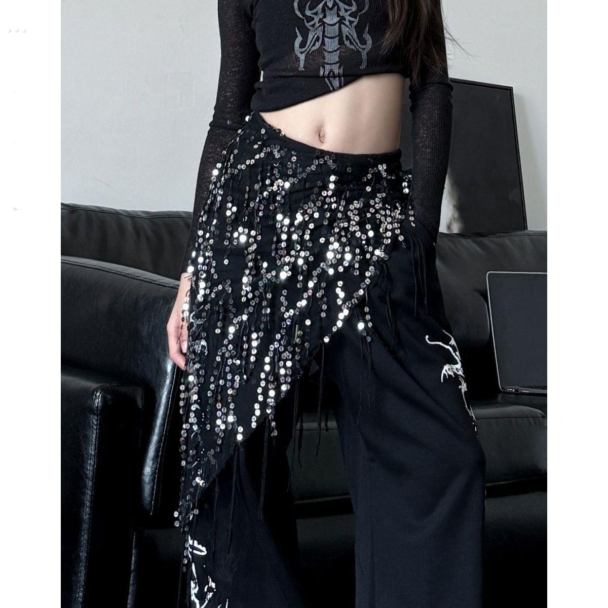 爵士舞屁帘网红舞街舞腰链臀巾配饰亮片三角巾流苏腰带腰巾凹造型