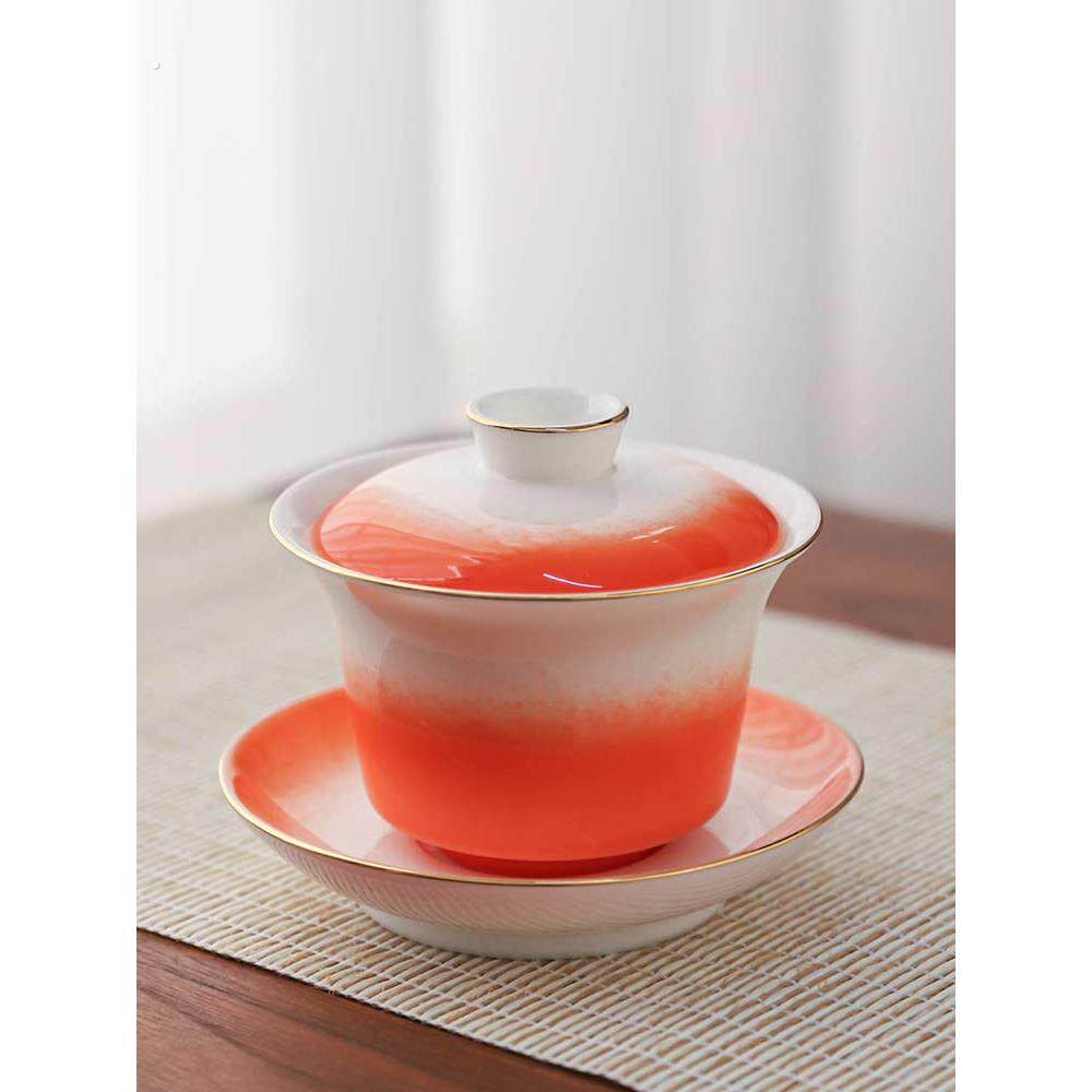 盖碗陶瓷茶碗茶具单个简约家用高档泡茶杯渐变色三才碗茶杯功夫茶