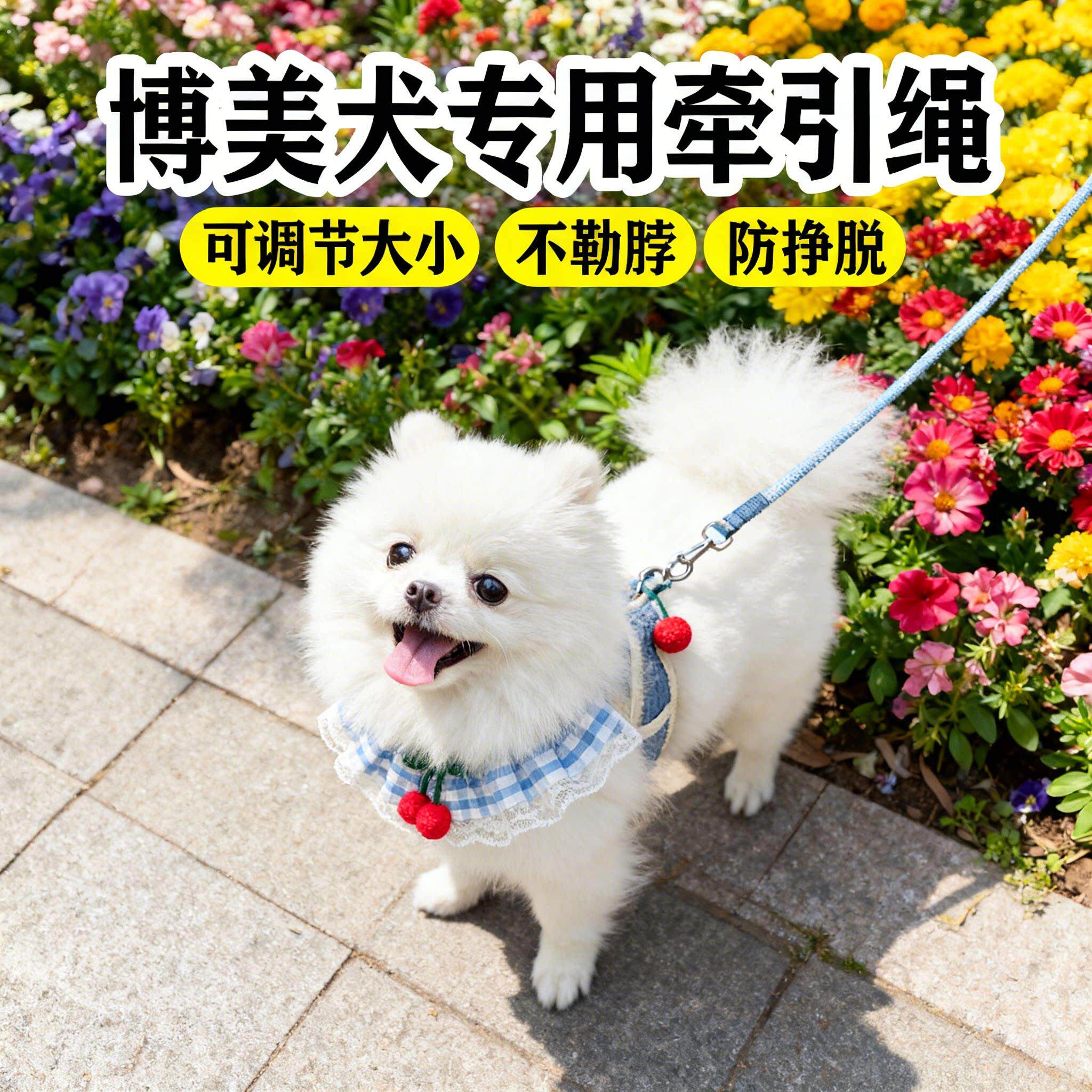 博美犬专用牵引绳小体狗狗遛狗绳防咬断背带式小狗绳小型宠物用品