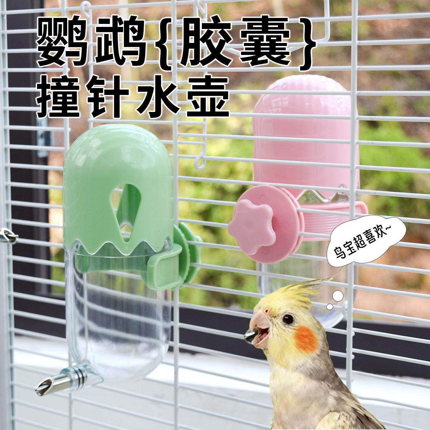 鹦鹉撞针水壶玄凤牡丹小太阳鹦鹉自动饮水器鸟用喝水器防溅喂水器