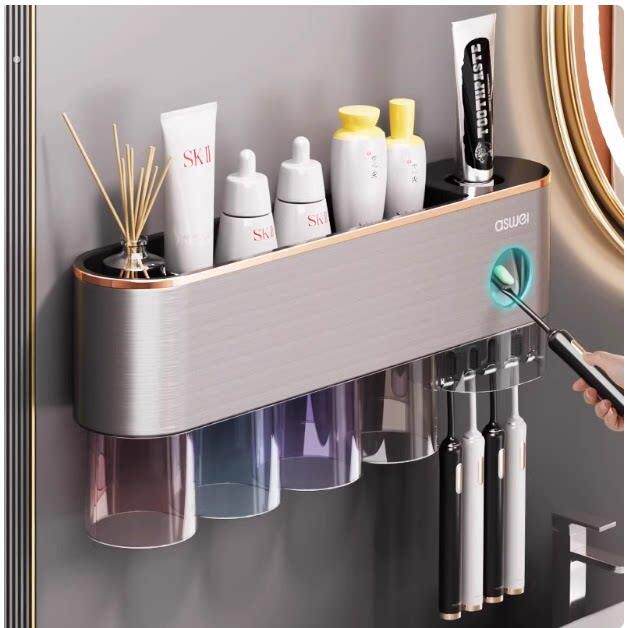 不锈钢牙刷置物架刷牙漱口杯牙具壁挂式免打孔挂墙架子牙缸盒挂架