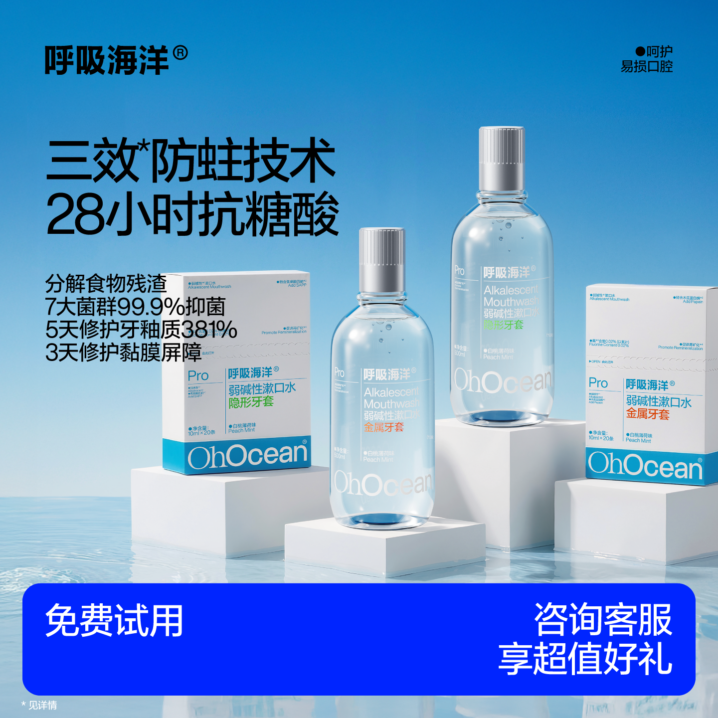 呼吸海洋含氟漱口水正畸金属隐形牙套儿童青少年专用防蛀囤货装