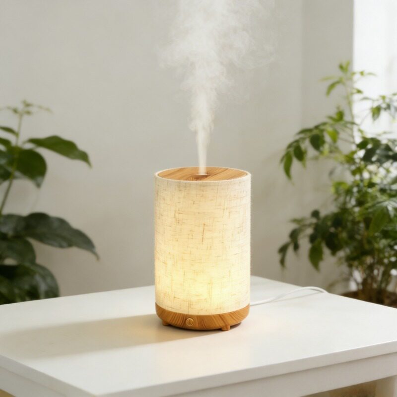 超声波精油香薰机加湿器田园简约布艺卧室家用小夜灯