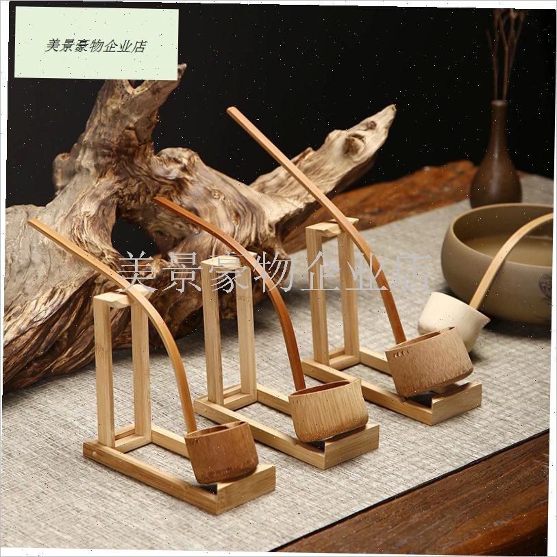 日式舀水勺长f柄分茶勺竹制茶勺竹水瓢水勺竹茶具茶道零配煮茶配.