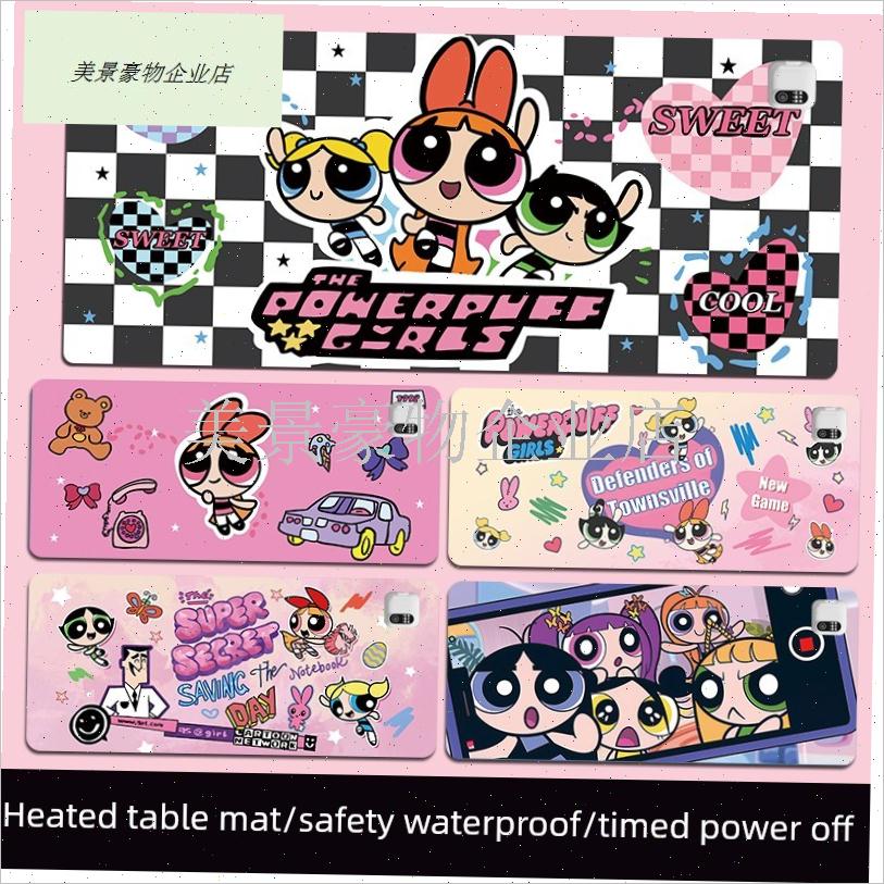 飞天小女警加热鼠标垫超大学生暖手桌垫电脑P办公室发热桌垫暖桌.