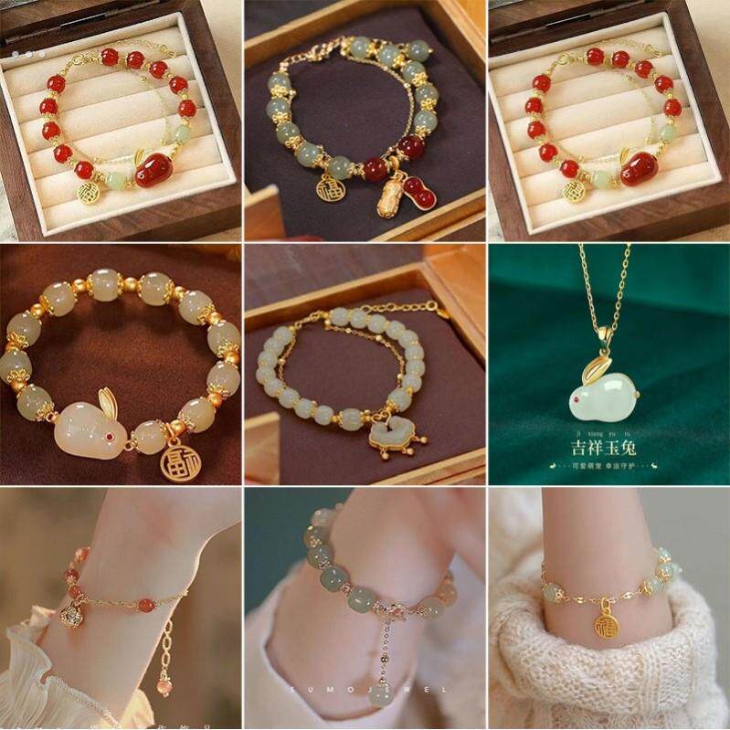 儿童玉兔手錬女童好运兔子本命年手镯红色兔年首饰送女孩生日礼物