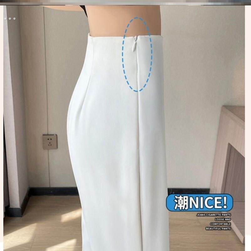 裤子女夏季薄款冰丝侧拉链微喇叭西装裤高级感垂感高腰窄版阔腿裤