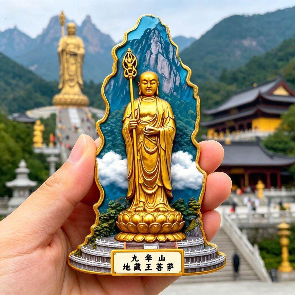 九华山冰箱贴树脂磁吸浮雕安徽池州文创旅游景点纪念家居装饰