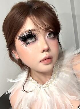 假睫毛巨夸张黑白波点羽毛女生玩妆加长浓密睫毛化妆工具舞台妆造